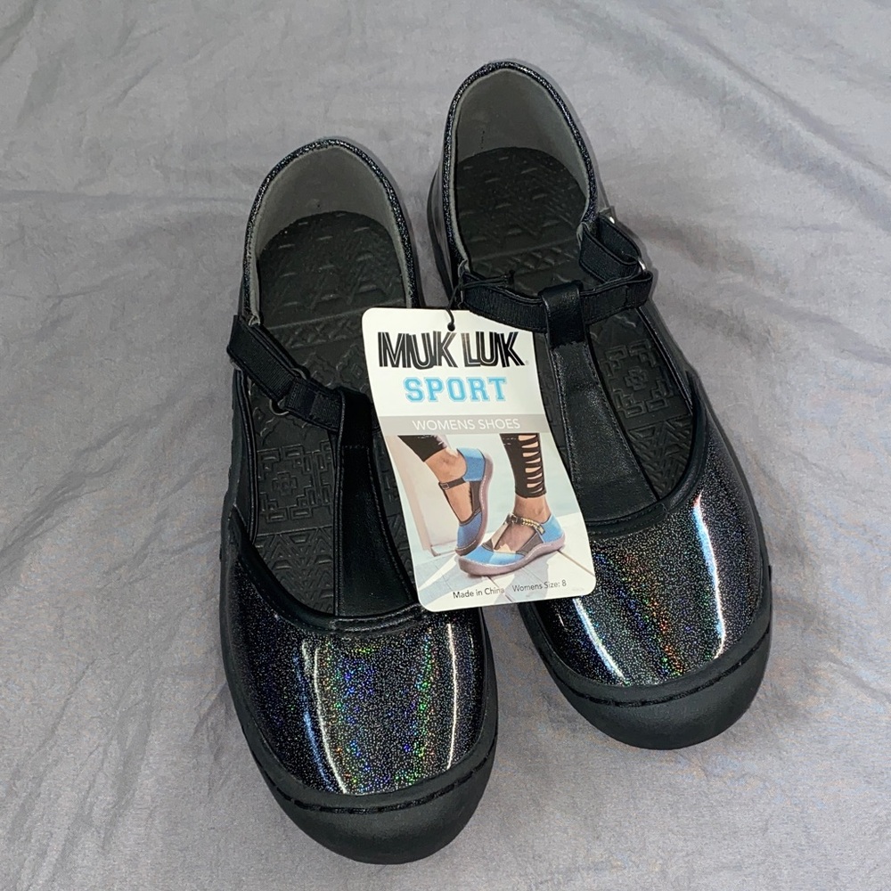 Muk Luk Sport Women's Blue and Black T-Strap Mary Jane Shoes